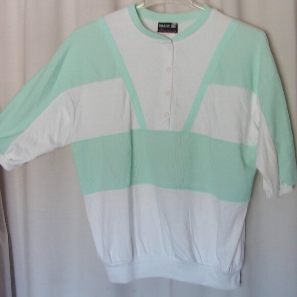 Great Directions Tops - Vtg 1980s Pastel Colorblock TOP by Great Directions, Sz Large, Mint Green Henley